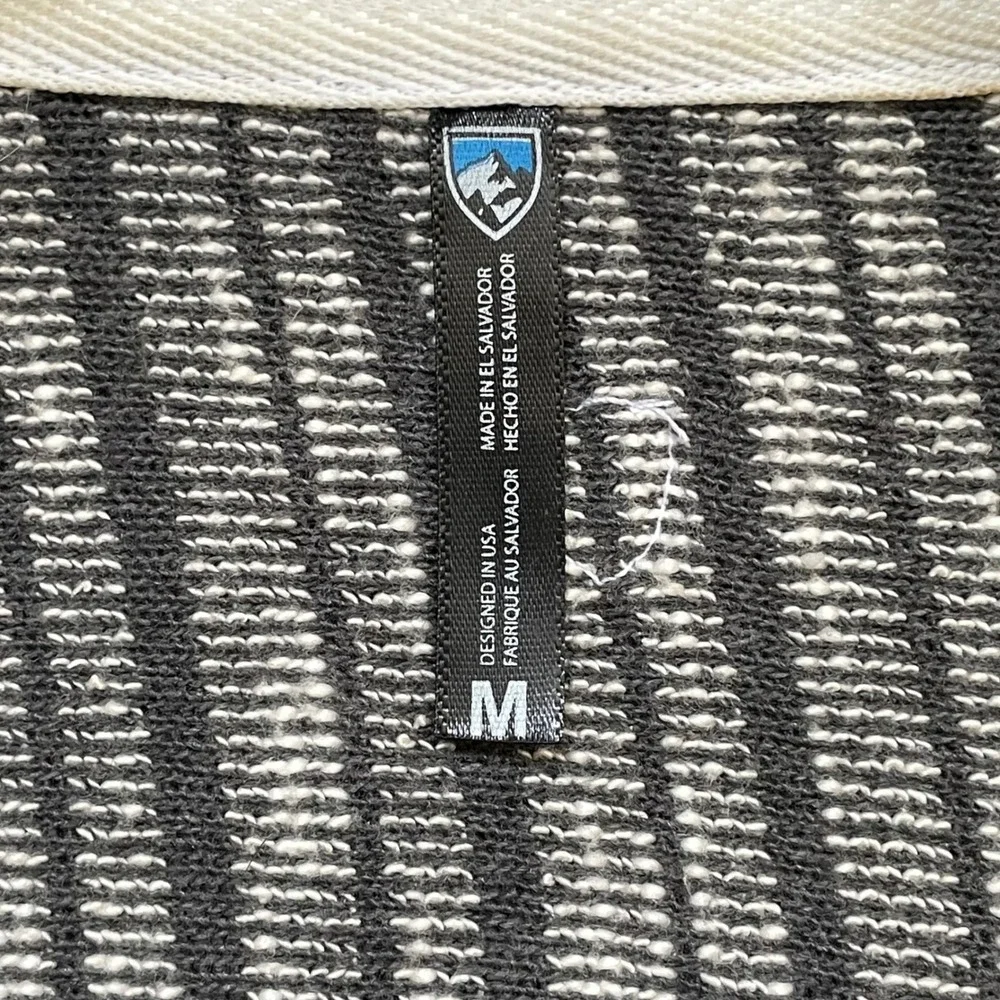 KÜHL Women's Black White Striped Knit‎ Open Front Cardigan Medium Shawl Collar